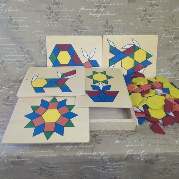 Melissa & Doug Wooden Pattern Blocks and Boards Classic Toy - Picture 1 of 13